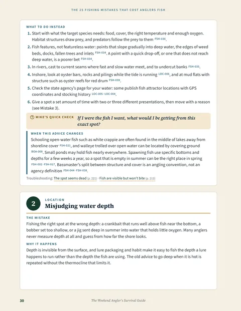 Mistake 1, Fishing water that holds few fish (Main manual, page 29)